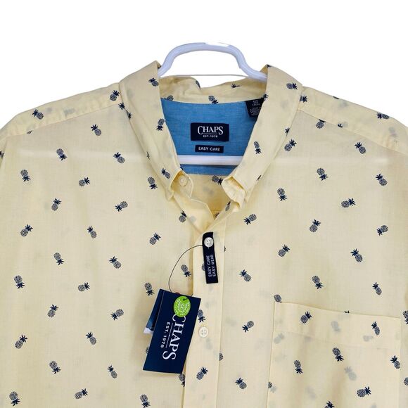 Chaps Easy Care Mens Button Down Shirt Striped Pineapple Print Blue Size 4X BIG‎ - Picture 5 of 9